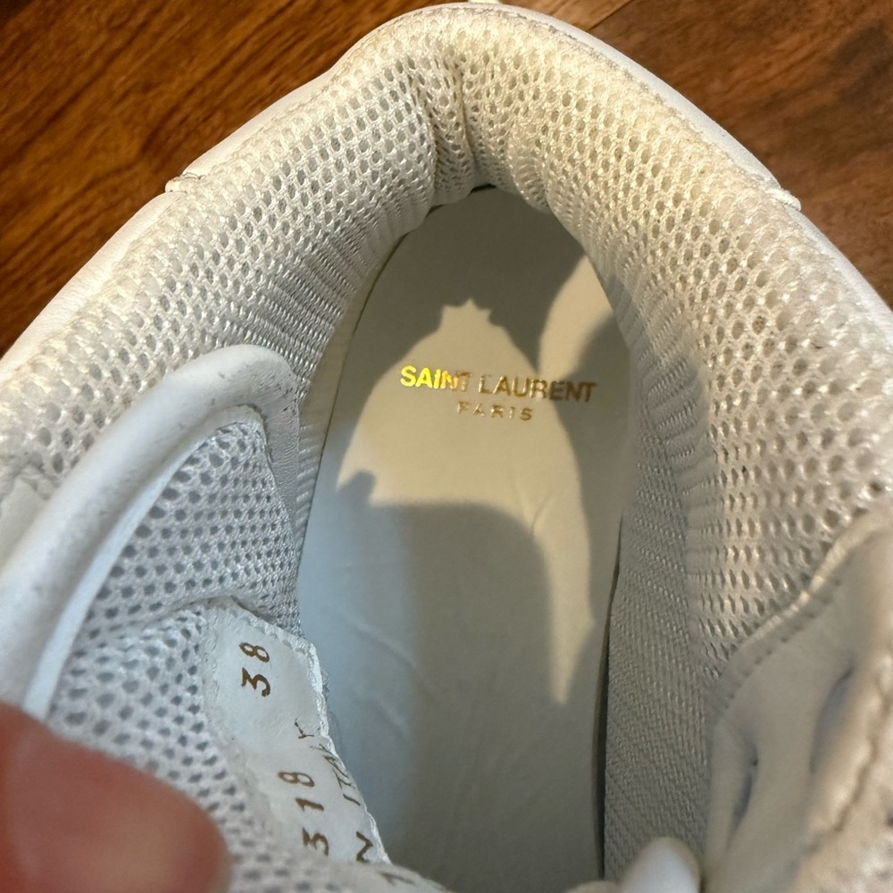 Saint Laurent White Lax distressed Lace-Up Sneakers - Picture 12 of 16